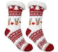 SULOLI Christmas Slipper Socks Women Girls Premium Soft Home Non-Slip Bootee Winter Wool Socks Extra Warm Thermal Knit With Pompoms Decoration for Ladies
