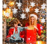 SULOLI Christmas Snowflake Hanging Swirls Decoration,30 Pieces 3D Snowflake White with Ceiling Swirls for Christmas