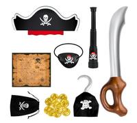 Suloli Kids Pirate Accessories - 17PC Set with Eye Patch, Telescope & More for Halloween & Fancy Dress