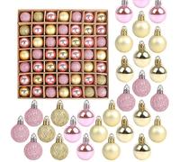 SULOLI Mini Christmas Tree Baubles,49PCS Mini Shatterproof Decorative Hanging Ornaments Balls Christmas Tree Decor(Pink&Gold)