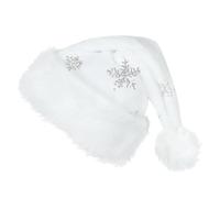 Suloli Santa Hat - Soft Plush Xmas Hat for Adults with Thicken Classic Fur, White with Snowflakes for Christmas Costume Party Supplies