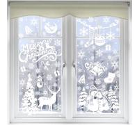 SULOLI Xmas Window Clings Decoration, 141 Static Snow Flakes Stickers Merry Christmas Window Decals for Christmas Party Supplies (8 Sheets)