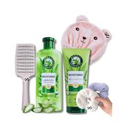 Sulphate Free Vegan Shampoo and Conditioner Set Bundle with Herbal Essences 350ml Shampoo,250ml Conditioner & Infinite Emblems Hair Care Drying Cap, Brush, Scrunchies.