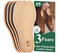 SULPO 3 Pairs Genuine Leather Insoles, Premium Activated Carbon Insoles, Odour Absorber, Anti-Sweat, Breathable