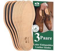 SULPO 3 Pairs of Leather Insoles with Activated Carbon Against Sweaty Feet Insoles for Men and Women Anti-Sweat Odour Absorber Soles Breathable Real Natural Matte Leather