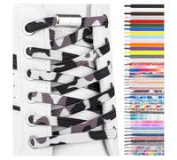 SULPO Elastic rubber laces without ties, flat, with screw closure, Black and white camouflage, One Size