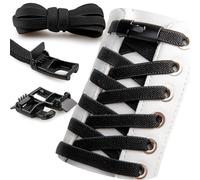 SULPO No Tie Shoelaces - Elastic Shoelaces, Flat Rubber Shoelaces, Laces, Quick Release, No Tie Trainers Shoelaces for Adults and Children, 100 cm Long, 2 Pairs Black, black, One Size