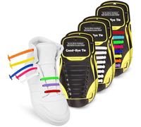 SULPO Silicone Shoelaces, 16pc - No Tie, Elastic, Rubber Laces for All Shoes, Children & Adults - Black, White, Rainbow