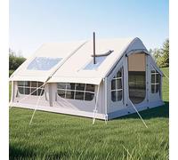 SULQING 10㎡ Blow Up Tents 4-6-8 Man Large Family Air Tent with Stove Jack, Inflatable Camping Tent, Waterproof 4-Season Large Glamping Pump Up Tents, 6 Mesh Screen Windows&1 Doors, Easy Setup