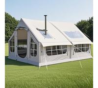 SULQING Blow Up House Tents 4 6 8 Man Large Pump Up Camping Air Tents, 4 Season 3000mm Waterproof Pop-Up Camping Tent, Quick To Set UpInflatable Family Tent with Stove Hole & Air Pump,