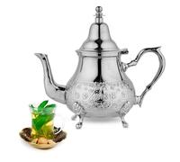 SULTAN TEA Moroccan Metal Teapot, Traditional Engraved Catering Teapot, Chrome-Plated Brass, 1000ml, Silver