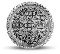 SULTAN TEA Moroccan Round Vintage Large Silver Tea Serving Tray - Luxury Stainless Steel Decorative for Coffee, Beverage, Breakfast and Dinner (23cm)