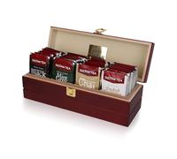 SULTAN TEA Wooden Tea Display Box Enclosed Design with 4 Compartments Multifunctional Tea Organiser with Lid Tea Storage Box Tea Bag Organiser Caddy for Tea Bags Spices and Leaf Sachets (Small)