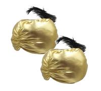 Sultan Turban Hats - Aladdin Fancy Dress Hat, Golden Turban Indian Sultan Hats | Hat Gold Arabian Prince Cap with Feather Indian Pleated Head Wrap Cap for Weddings (2PC)