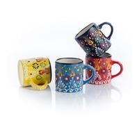 SULTAN'S GARDEN Ceramic Espresso Cups - Set of 4, 5 Oz Each, Handmade, 2.75 Inch, Multicolor Demitasse, Microwave & Dishwasher Safe
