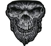 SUMA SHOP GrandeToppa Skull of the Evil Embroidered Back Biker Patch for Motorcycle Vest T Shirt Motorcycle Jacket DIY Large Size (Cm 26 x 23)