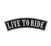 Suma Shop LIVE TO RIDE Rocker Embroidered Patch | 1pc Black/White 30.5cm x 7cm Iron On Biker Patch for Motorcycle Vests and Jackets