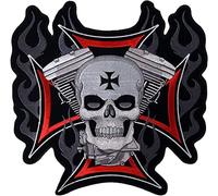 SUMA SHOP - Motorcycle Malta Cross Skull Patch Large Back Motorcycle Vest Biker Patch Embroidered Patch for DIY Motorcycle Jackets (Cross Mlta Skull)