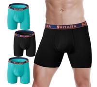 SUMABA Long Leg Men Underwear Boxer Briefs Fly with Pouch No Ride Up Underpants for Men, 4 Pack-11, L