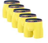SUMABA Men's Underwear Breathable Long Leg No Ride-up Boxer Briefs for Men Open Fly M L XL 2XL 3XL, Yellow-5, L