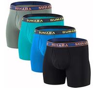 SUMABA Men's Underwear Moisture Wicking Bamboo Viscose Boxer Briefs M L XL 2XL 3XL, Lb/Black/Green/Ag 4-pack, L
