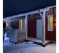 Sumairs Christmas Lights Outdoor 240 LED 9m/30ft, Christmas LED Icicle Lights, String Lights with Memory, 8 Modes, Fairy Lights for Home/Party/Christmas Decorations Cool White, Clear Cable