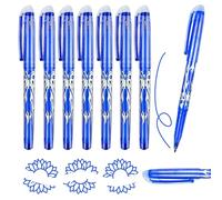 Sumajuc 8pcs Erasable Pens Blue, 0.7mm Rub Out Pens with Eraser, Friction Pen Blue with Rubber on the Head for Kids Adults School Office Stationery