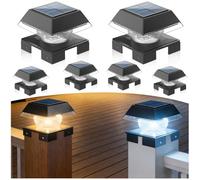 Sumaote Solar Post Cap Lights for 4x4 Wood & Vinyl Fence, Adjustable Base - 2-Color Modes 3000K/6000K, IP65 Waterproof 120 Lumens Dusk to Dawn Outdoor Deck Lighting, 2 Pack Black