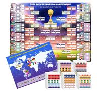 Sumapner 2026 World Football Cup Extra Large Wall Chart 110 * 80cm, 2Pcs Merchandise with 600 Flag Stickers and Predict Champion Poster, Schedule Calender Poster, Football Fans Gift Party Decoration