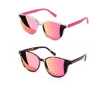 Sumato Cat's Eye Women's Sunglasses Mirror Trendy Lenses UV400 Shielding, Pack of 2 Pink and Tortoise, 63 mm x 47 mm x 146 mm x 17 mm
