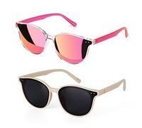 Sumato Round Cat Eye Sunglasses for Women Trendy Women Sunglasses Classic Vintage Designer Style UV400 Protection Mirrored Lens Pink Beige Girls Men 2 Pack