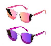 Sumato Round Cat Eye Sunglasses for Women Trendy Women Sunglasses Classic Vintage Designer Style UV400 Protection Mirrored Lens Pink Purple Girls Men 2 Pack