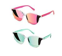 Sumato Sunglasses Womens, Cat Eye Pink Sunglasses for Women with Trendy Mirrored Lens UV400 Blocking Pink Green