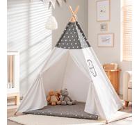 Sumbababy Kids Teepee Tents Indoor: Toddler Tipi Play Tents Cotton Large with Window Foldable Off-White Playhouse Toys House for Grils Boys Birthday Gift