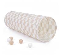 Sumbababy Pop up Kids Play Tunnel Indoor with Brown Checkerboard Pattern | Fodable Tunnel for Toddlers to Crawl Through with Peach-skin Fabric, Children Play-zone Decor, EN71 Certified, 175×46 cm