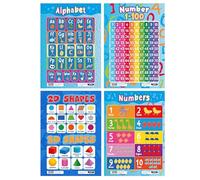 Sumbox Educational Preschool Posters For Nursery Classroom, Pack of 4 Homeschool Preschool A3 Poster Bundle, Teach Numbers Alphabet Shapes, Kids Learning Posters For Children