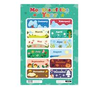 Sumbox Months of the Year Educational Poster A3 Size Calendar Learning Wall Chart for Classroom or Home