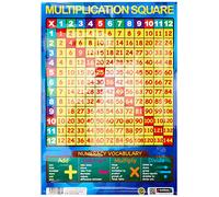 Sumbox Multiplication Square Educational Times Tables Maths Poster, Kids Room,multicoloured,11.69 x 16.54 cms