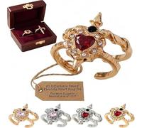 Sumcalio Vintage Adjustable Sword Piercing Heart Ring Set, Gothic Dagger Heart Rings with Rhinestone, Interlocking Jewelry (Gold- Red)