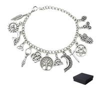 Sumcalio Vintage Witchy Charm Bracelet for Women, Celtic Tree of Life Triquetra Pentacle Moon Sun Owl Feather Multi Charms Chain Bracelet, Wiccan Pagan Spiritual Amulet Jewelry Gothic Witch Gift (1)