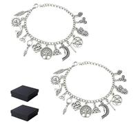 Sumcalio Vintage Witchy Charm Bracelet for Women, Celtic Tree of Life Triquetra Pentacle Moon Sun Owl Feather Multi Charms Chain Bracelet, Wiccan Pagan Spiritual Amulet Jewelry Gothic Witch Gift (2)
