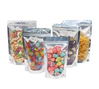 SumDirect 100pcs Disposable Food Storage Bags,Resealable Zipper Stand up Mylar Bags Pouches with Notch for Small Business Packaging Supplies and Party Favors (Silver, 17x23cm)