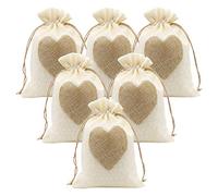 SumDirect 36pcs 5x7Inch Heart Burlap Bags, Drawstring Linen Gift Pouch for Wedding, Party, Christmas, Thanksgiving and Valentine's -Beige (5x7 Inch, Beige)