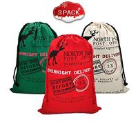 SumDirect 3Pcs Christmas Bag Santa Sack Large Canvas Bags with Drawstrings for Large Xmas Package Storage, Event Party Supplies Cotton Bag Party Favors Gift Bags 50x70 cm