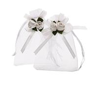 SumDirect 50Pcs 10x12cm Sheer Organza Bags White Rose Drawstring Bag Candy Pouches Jewelry Bags Wedding Party Favor Gift Bags for Christmas Baby Shower