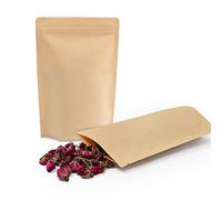 SumDirect 50Pcs 13x21cm Kraft Stand Up Food Bags, Zipper Reusable Packing Pouches Foil Lined with Tear Notch Thicken Heat Sealable, for Storing, Cookie, Snack Tea and Drinking
