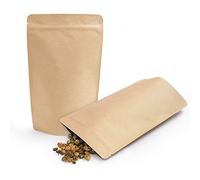 SumDirect 50Pcs 15x24cm Kraft Stand Up Food Bags, Zipper Reusable Packing Pouches Foil Lined with Tear Notch Thicken Heat Sealable, for Storing, Cookie, Snack Tea and Drinking