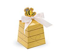 SumDirect 50Pcs Paper Beehive gift Box Baby Favors Candy Boxes with White Satin Ribbons, for Baby Shower Birthday Decorations (Yellow)