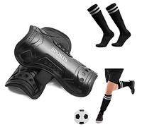 SumDirect Kids Soccer Shin Guards - Football Shin Pads for (4-9Years) Medium and (9+ Years) Large, Youth Child Soccer Shin Pad, Perforated Breathable Soccer Shin Guards Board with Socks (Black)