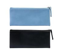 SumDirect PU Leather Cosmetic Pencil Bags - Small Soft Makeup Pouch with Zipper, Pencil Pouch Case Simple Comestic Organizer, Black+Light Blue, 2pcs